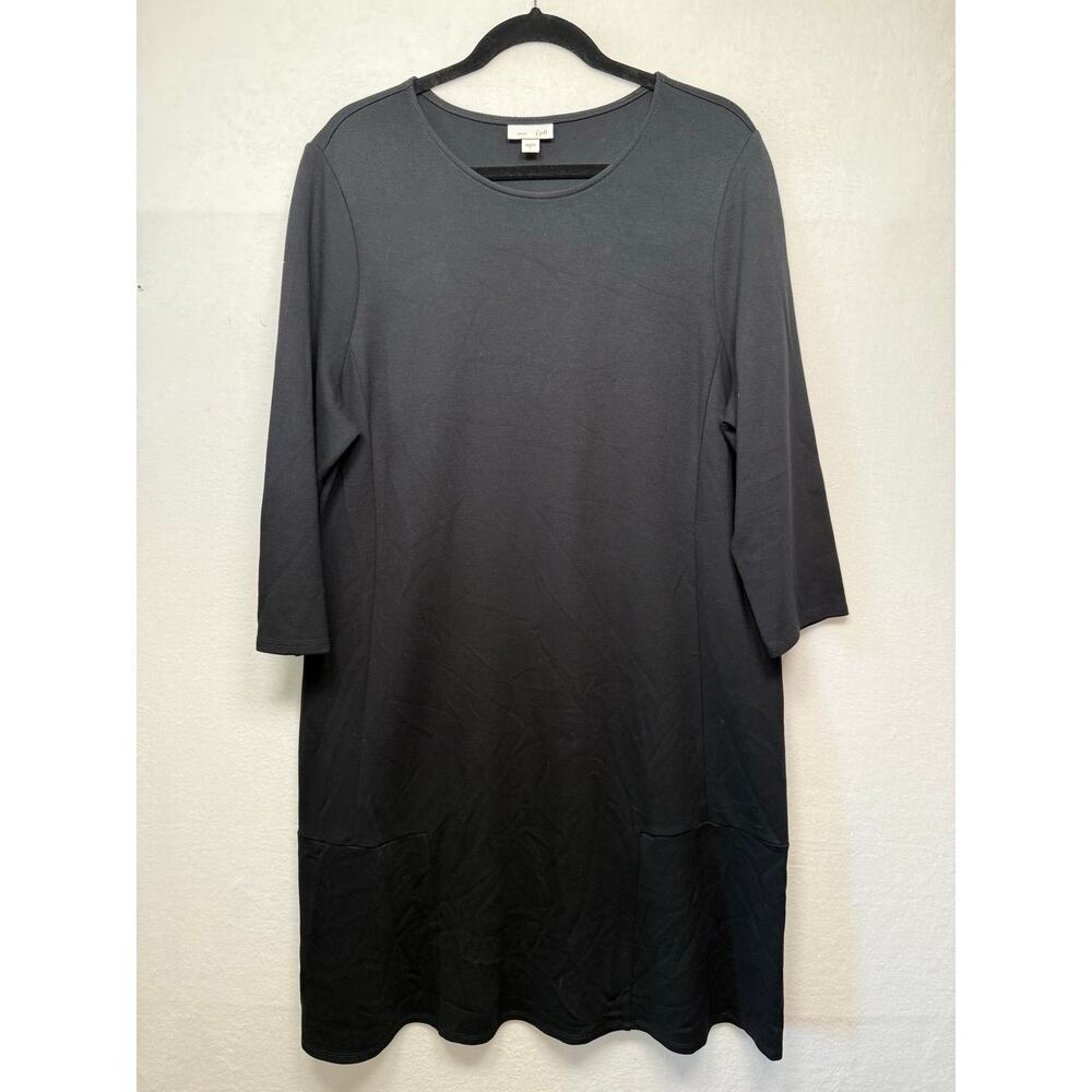 J.Jill Ponte Long Sleeve Black Midi Shift Dress Size Large